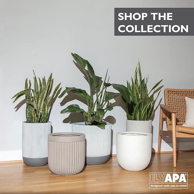 Ilyapa 14x14 inch Modern Concrete Outdoor Planter, Large Indoor Plant Pot with Drainage - Cement Vase 14 Inch Pots for Plants, Indoor/Outdoor