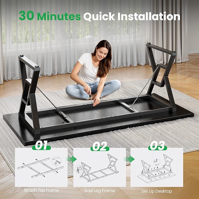 70.8" Large Executive Desk - Computer Office Desk Workstation, Modern Business Writing Table with Sturdy Metal Legs for Home Office (Black/Black)