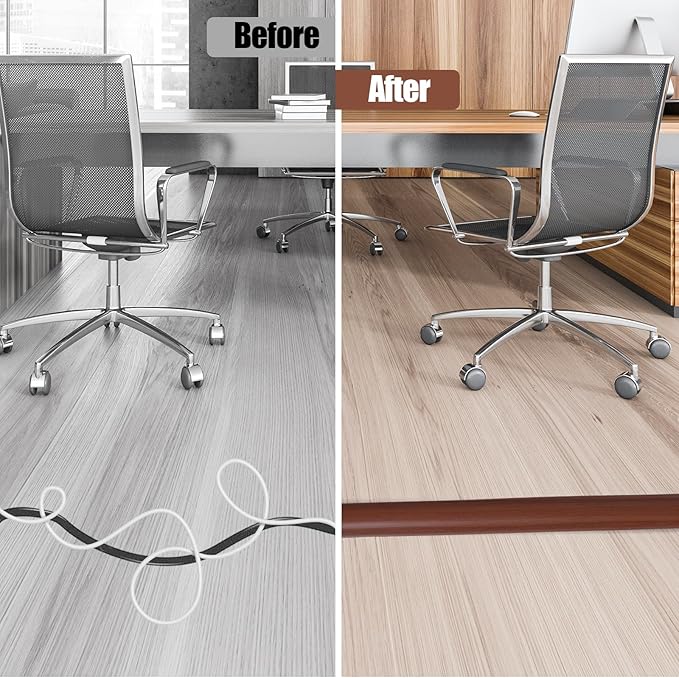 Floor Cord Cover Cavity 0.8"x0.37" Self Adhesive Cord Hider, 10FT Low Profile Cable Management, Extension Strip Protector for Wires, Prevent Cable Trips for Offices, Gyms, Exhibitions（Red Teak）
