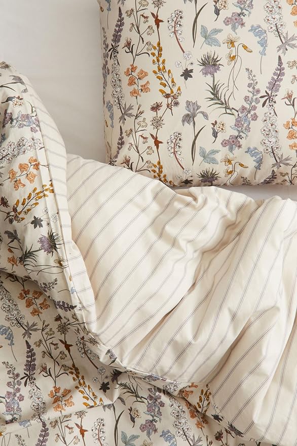 Nayoroom Beige Floral Duvet Cover Queen Size Vintage Floral Duvet Cover Spring Botanical Flowers Printed Cottagecore Bedding Set 3 Pieces Soft Lightweight Microfiber Pastoral Aesthetic Bedding Sets