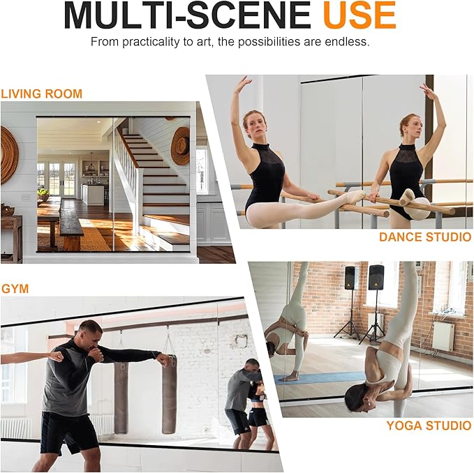 Delma Home Gym Mirror, 54''x28''x2PCS Black Wall Mounted Large Frameless Tempered Glass Wall Mirror for Home Gym, Garage, Bedroom, Bathroom