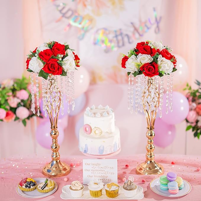 Flower Centerpieces for Wedding Tables: Wedding Table Decorations Red & White Flower Balls Centerpieces for Engagement Cerebration Party Center Pieces 10 Packs