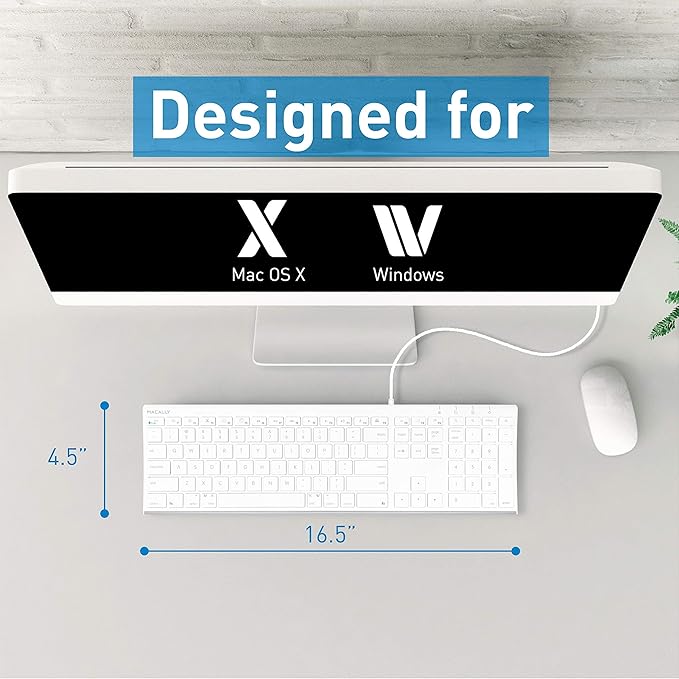 Macally Ultra Slim Wired Computer Keyboard and a Silent Wired Mouse, Essential Office Accessories