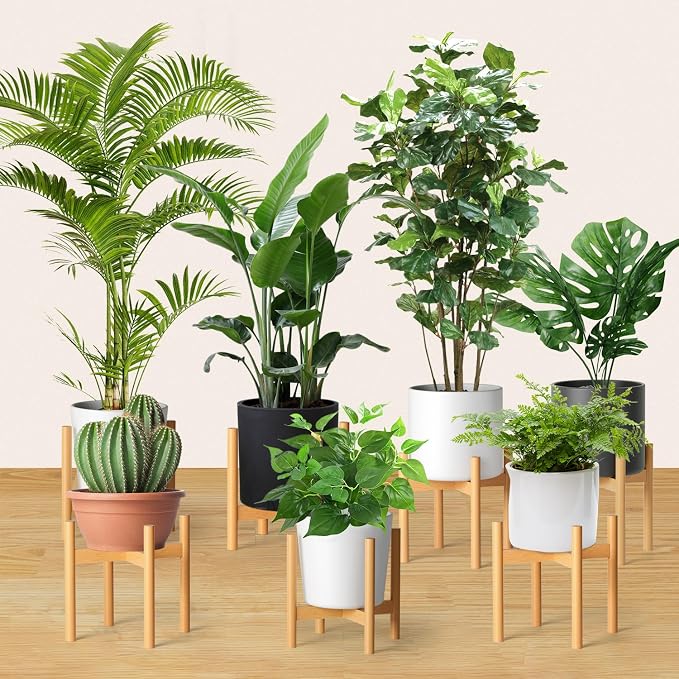 Mid-Century Modern Solid Wood Plant Stand, Plant Shelf for Indoors & Outdoors - Sturdy Beechwood Construction, Designed for 9-10 Inch Pots