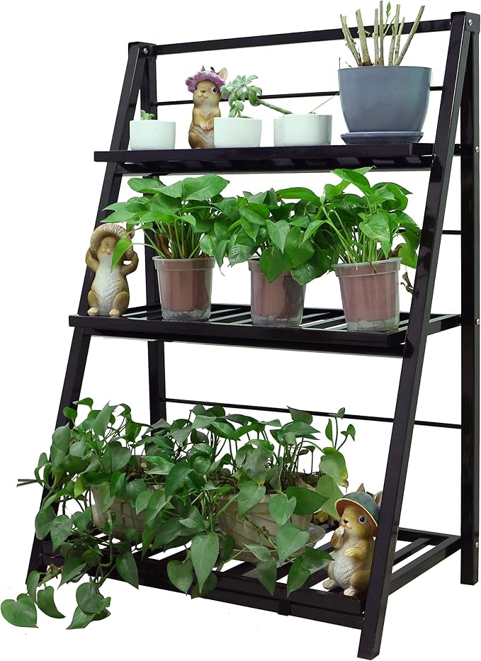 Gardzen Heavy Duty 3 Tier Metal Plant Stand, Flower Display Rack & Planter Shelf Holder for Indoor Outdoor Use, Clearance – Partial Coating Peels
