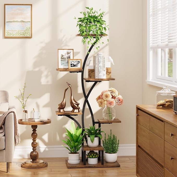 Plant Stand Indoor with Grow Lights - 47" Corner Plant Stands for Indoor Plants, 7 Tiered Plant Shelf for Multiple Plants, Metal Flower Display Holder, Flower-Shaped Plant Rack for Living Room, Patio