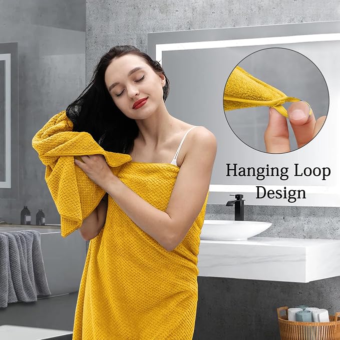 Extra Large Bath Towels Set 35x70 Inches - Yellow Luxury 600 GSM Oversized Bath Sheet Towel,Ultra Soft Microfiber - Quick Dry,Highly Absorbent Shower Towels Spa Hotel Bathroom Towel Set (4-Pack)