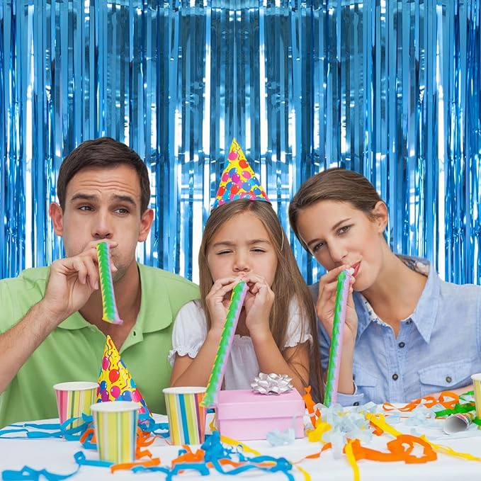 2 Pack Lake Blue Foil Fringe Curtains Tinsel Backdrop, 3.2Ft x 8.2Ft Metallic Tinsel Photo Booth Backdrop Curtains for Birthday Background Wedding Engagement Bridal Shower Bachelorette Decorations