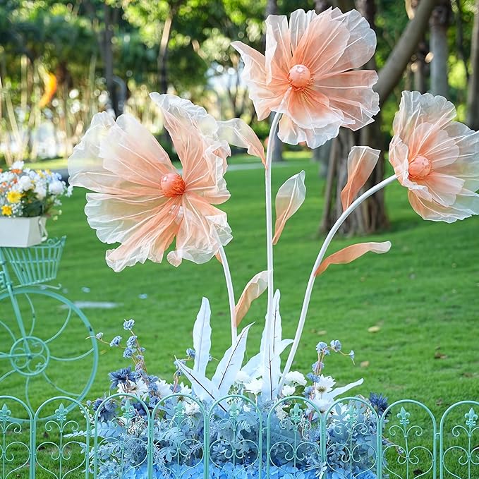 Giant Flowers for Decoration,Wedding Reception Essential Decoration,5.6 Ft Big Artificial Silk Flower with Stems and Stands,Party Banquet Background Decor，Home Decor（Orange Champagne）