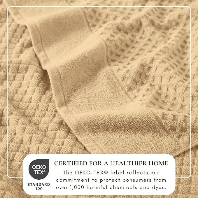 Great Bay Home Bath Towels - 100% Cotton 6 Piece Bath Sheet Set - Diamond Waffle Weave - Absorbent, Durable, Quick-Dry Towels for Bathroom (Oatmeal)