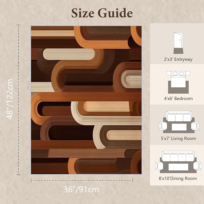 Retro Arches Area Rug 3x4, Modern Geometric Arch Pattern Rug, Mid Century Abstract Carpet for Living Room Bedroom, Non Slip Washable Rug