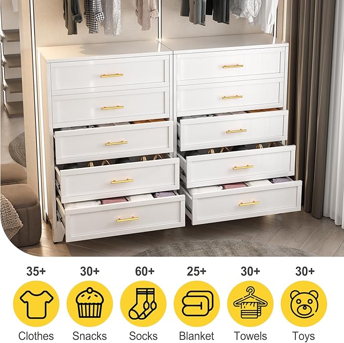 53.54" Tall Metal Dresser for Bedroom, 5 Drawer White Closet Dressers Chests, Modern Storage Organizer Unit, Large Storage Space Drawer Storage Cabinet for Living Room, Entryway, Hallway