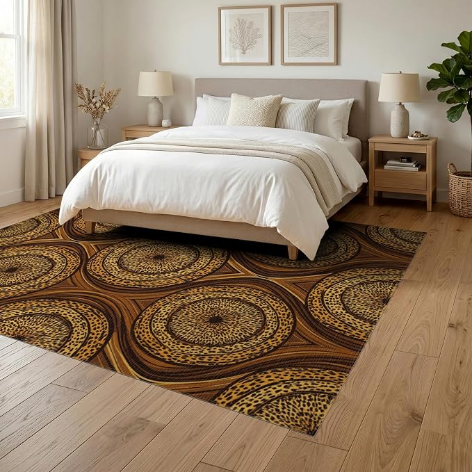 6'x9' Washable Abstract Geometric Area Rug, Orange Non-Shedding Pet Friendly Room Rug for Queen Size Bedroom, Under Bed, Master Suite, Foldable Easy Care Carpet | Ref:2229844