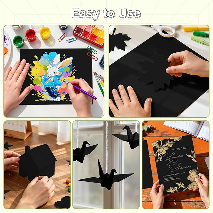 40 Sheets Cardstock 8.5x11, 65lb Black Card Stock, Construction Paper, 180gsm Thick Printer Paper for Printing, Painting, Card Making, Kids School Supplies,Party Decorations
