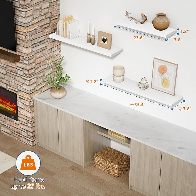 Harwaya White Wood Floating Shelves 36 Inches Long Set of 2, Large Modern Wall Shelves for Bathroom Bedroom Closet Living Room Office Books Plants Legos Art Décor Picture Frames (White)