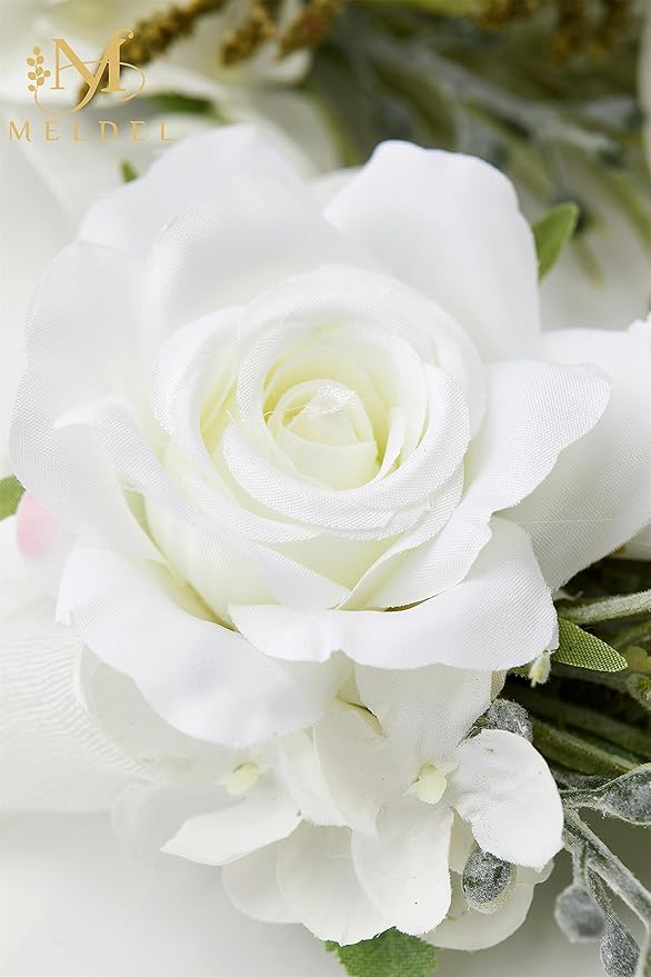 Meldel Boutonniere for Men Wedding, Set of 6, Elegant Artificial White Rose Boutonniere for Wedding Prom Homecoming Party, Perfect Accessories for Groom Best Man