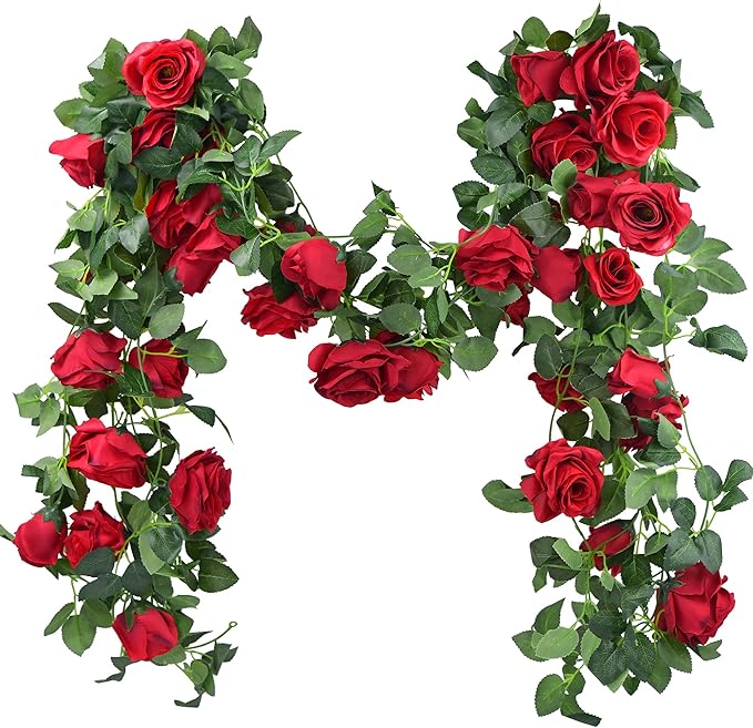 FiveSeasonStuff 29 Ft 4 Pack Rose Silk Flower Garland Artificial Flowers Decoration Hanging Floral Décor for Wedding Baby Shower Birthday Party Garden (Venetian Red)