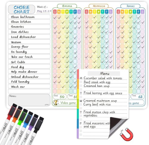 JJPRO Magnetic Chore Chart for Kids - 14.5"x11" Family Behavior Chart for Refrigerator