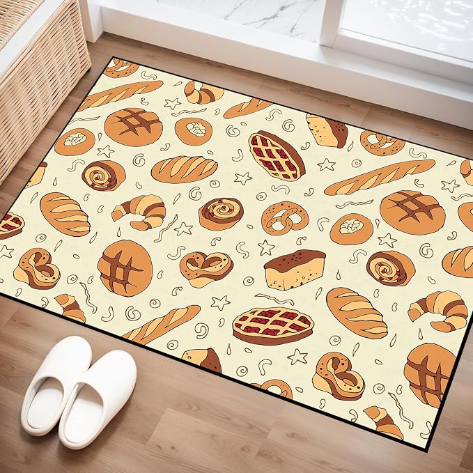 Cute Bread Area Rug 3D Cattoon Carpt Waffle Croissant and Muffin Rugs for Entryway Bedroom Living Room Kitchen Home Decor Washable Non Slip Floor Mat,2'x3'