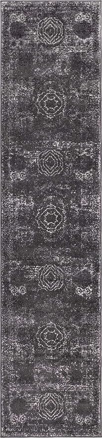 Unique Loom Bromley Collection Area Rug - Wells (2' x 8' 8" Runner, Dark Gray/ Gray)