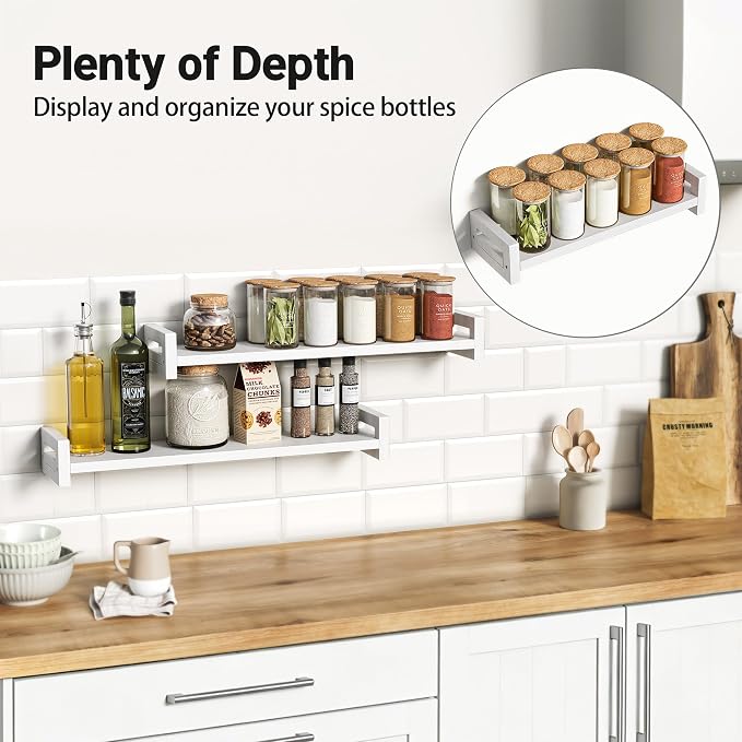 Vailando Floating Shelves for Wall, Set of 3 Solid Wood Wall Mounted Shelves, 23.6" White Display Shelf for Bedroom, Living Room, Bathroom, and Kitchen Decor - Heavy-Duty & Natural Pine