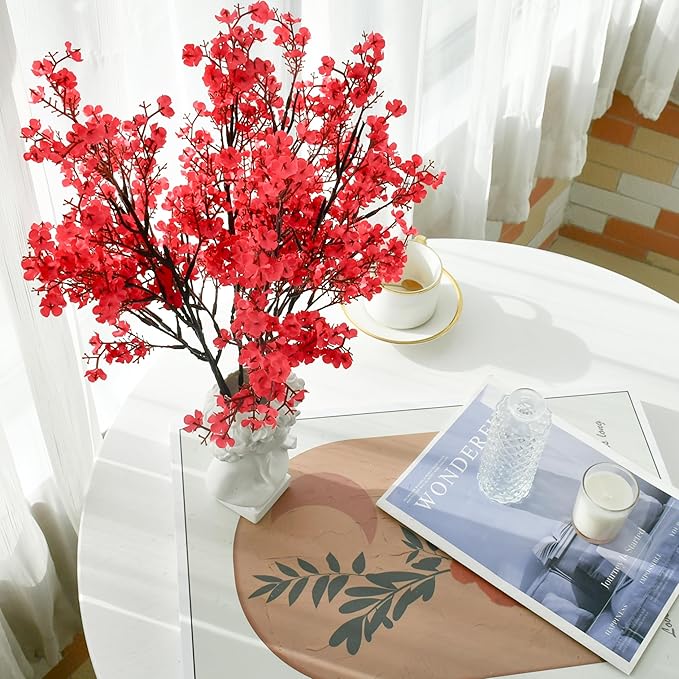 Mandy's Hot Pink Artificial Baby’s Breath European Flowers 6 Bundles Silk Gypsophila with Bendable Stems for Fall Thanksgiving & Christmas Centerpiece Wedding Decor and Table Arrangements