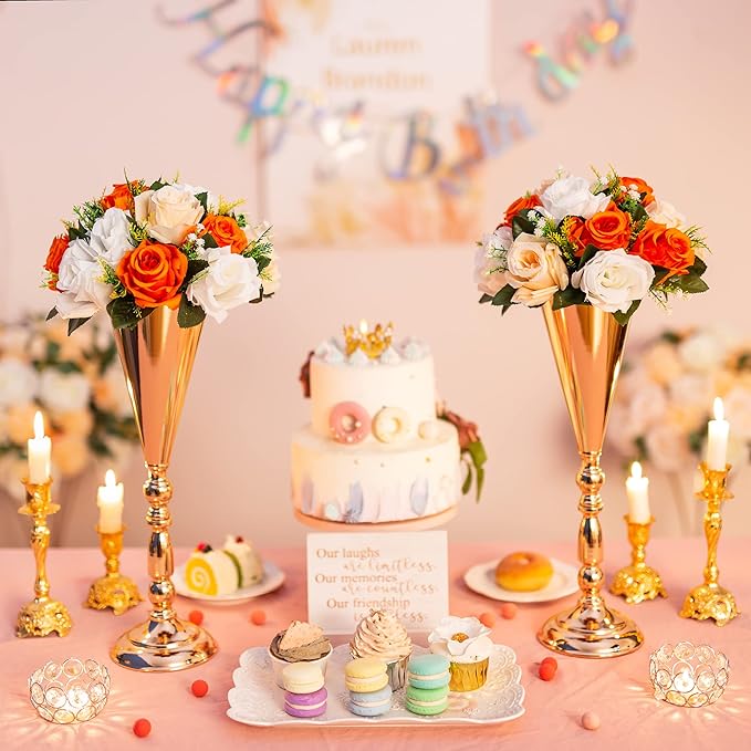 Flower Centerpieces for Wedding Tables: Wedding Table Decorations Orange Flower Balls Centerpieces for Engagement Cerebration Party Center Pieces 6 Packs
