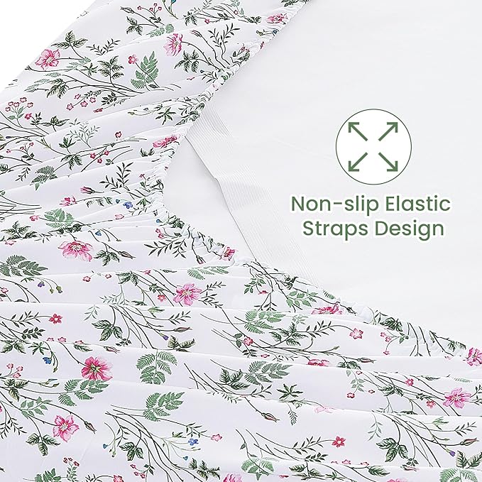 Softan Vintage Queen Bed Sheets, Cozy Microfiber Flower Printed Sheets with 15" Deep Pocket Fitted Sheet & Non-Slip Straps, Patterned Botanical Wildflower Sheets & Pillowcase Set