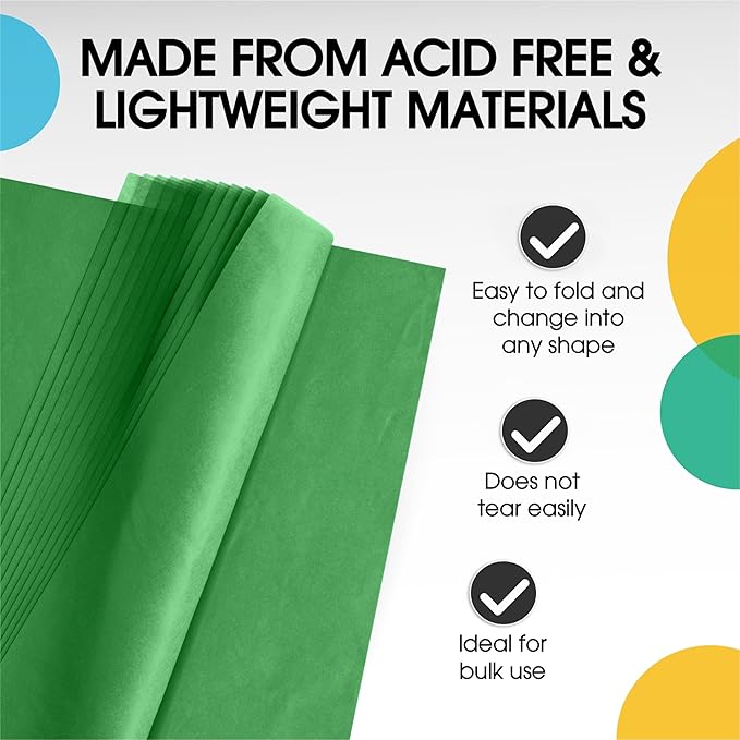 Party Solids Emerald Green Tissue Paper for Gift Bags - 20" X 30" Bulk Tissue Paper Green 480 Sheets - 10lb Newsprint for Packing, Birthday Gift Box Filler, Packing Supplies for Moving Supplies