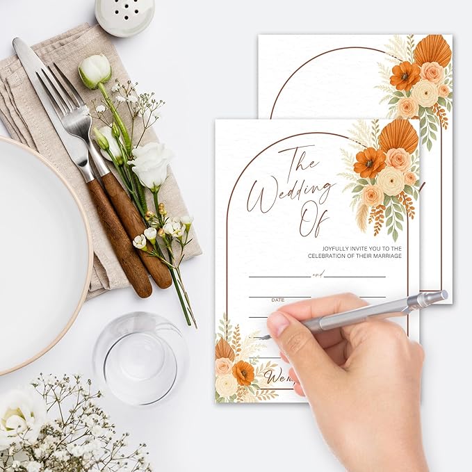 Boho Pampas Grass Wedding Invitations, 5"x 7" Floral Arch Wedding Invites Cards With Envelopes, 25 PCS for Party Decorations and Supplies - A01
