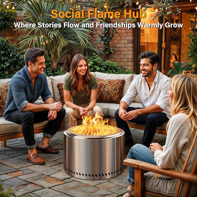 HGD 20 Inch Smokeless Patio Fire Pit, Outdoor Wood Burning Stove, Stainless Steel Firepit for Backyard, Patio, Garden, Picnic