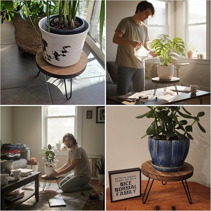 Wood Plant Stand Indoor Outdoor, 10'' Wooden Planter Stands Fit 5-12 Inch Pot, Plant Stool Flower Pot Stand Gardening Display Pedestals for Decor Living Room Balcony, Office, Patio