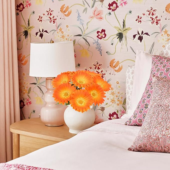 Orange Flowers Artificial Gerbera Daisies 8Pcs PU Daisy Flowers 11.8 Inches Small Artificial Flowers for Vase Wedding Centerpiece Arrangement Living Room Home Decor