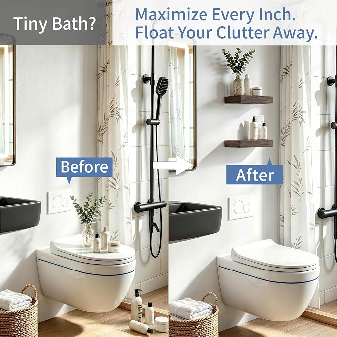 Floating Shelves for Wall, Bathroom Shelves Over Toilet, Wall Shelves & Book Shelf, Hanging Shelf, Modern Wooden Wall-Mounted Samll Floating Shelves, 12x7x1.5 in (Smoke-Gray, Set of 2)