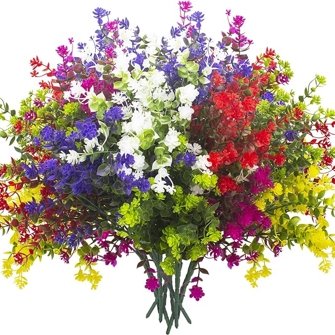 Artificial Flowers, 12 Bundles Outdoor Fake Flowers for Decoration UV Resistant Faux Plastic Plants Garden Porch Window Box Décor