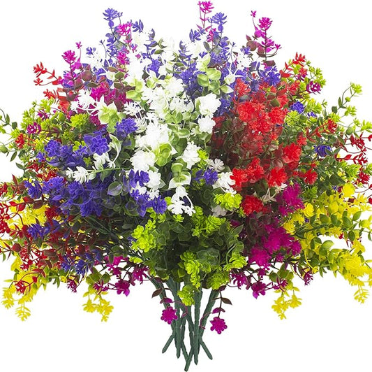 Artificial Flowers, 12 Bundles Outdoor Fake Flowers for Decoration UV Resistant Faux Plastic Plants Garden Porch Window Box Décor
