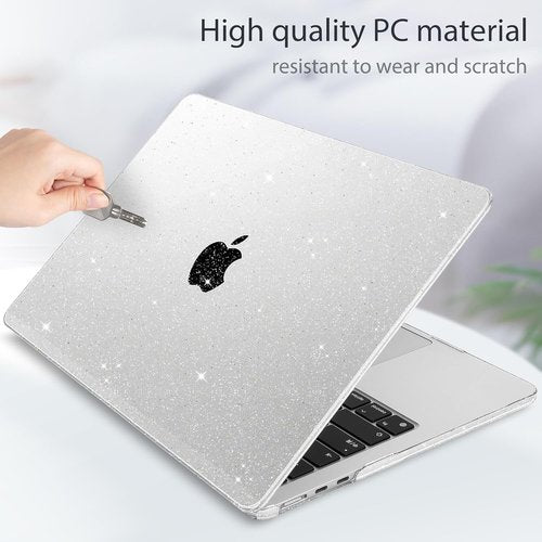 Mektron MacBook Air 15-Inch Case - Glitter Clear Hard Shell with Screen Protector & Touch ID Cover