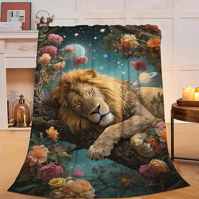 Lion Blanket Lion Throw Blanket Animal Soft Cozy Fleece Fuzzy Stuffed Plush Flannel Gifts for Girls Women Boys Kids Adults 50"X60"