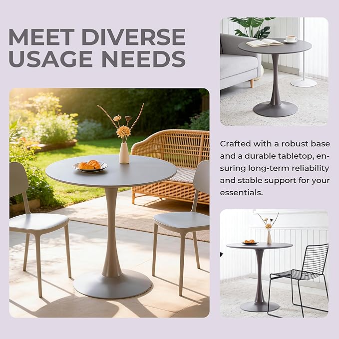 31.5" Tulip Table for 2-4 Persons Modern Round Dining Room Table, Mid-Century Modern Grey Small Kitchen Table with MDF Wooden Top, Leisure Coffee Table for Living Room, Dining Room, Office