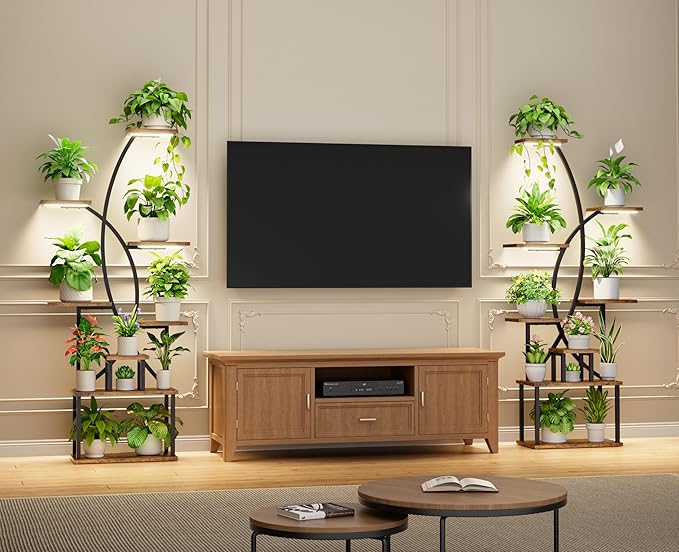 JUSTOGO Plant Stand Indoor with Grow Lights, 8 Tiered Tall Plant Shelf for Indoor Plants Multiple, 65" Large Corner Plant Stands, Metal Flower Holder Display Plant Rack for Living Room, Home, Patio