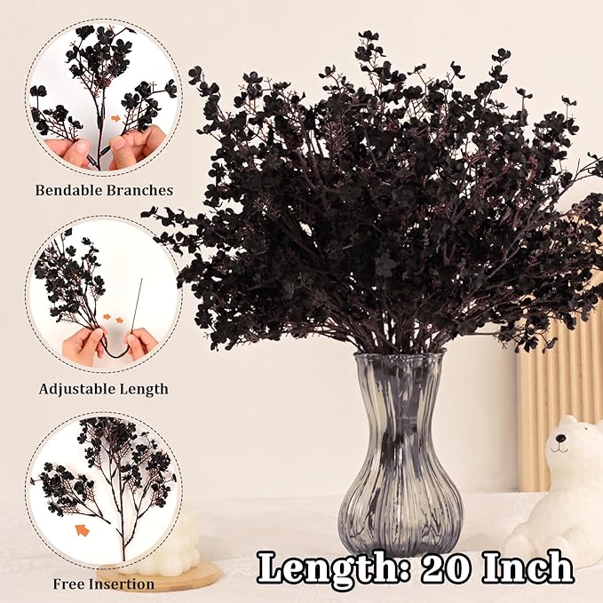 Yastouay Black Artificial Flowers 10 Pcs Fake Flowers Babys Breath Flowers Artificial Bulk, Silk Faux Flowers Stems Decor for Party Wedding Bouquets DIY Home Garden Decor