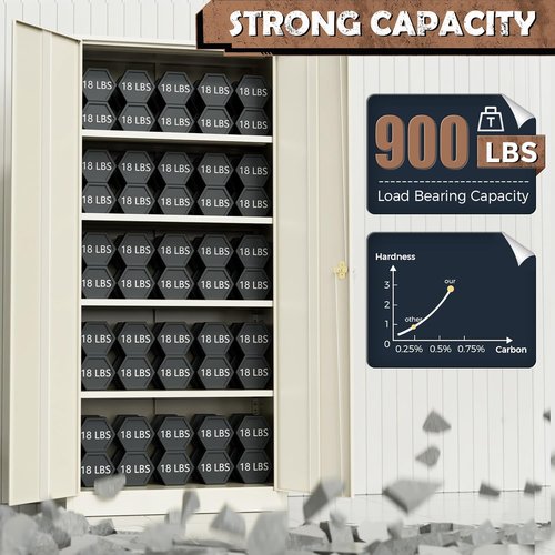 INTERGREAT Tall Metal Storage Cabinet - Locking Steel with 4 Adjustable Shelves | 72" Cream Gray for Office & Garage