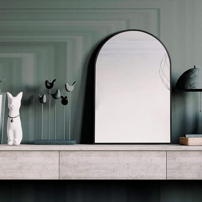 HARRITPURE Wall Mounted Mirror Arch Mirror for Bathroom,Vanity Mirror Aluminum Alloy Metal Frame Home Decor for Bathroom Bedroom Living Room Entryway (Black-2Pcs, 20“*30”)