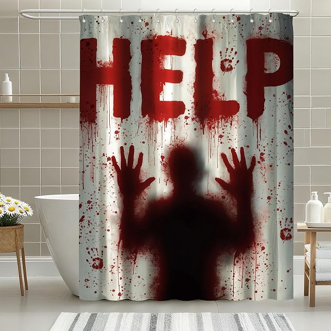 Halloween Shower Curtain Help Me Shower Curtains for Bathroom Waterproof Fabric Bath Curtain Decor with Hooks