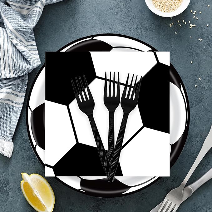 72 Pcs Soccer Paper Plates and Napkins Party Supplies, Soccer Birthday Party Decorations Disposable Party Plates and Napkins Tableware Set for Sports Theme Birthday Party Baby Shower Serves 24