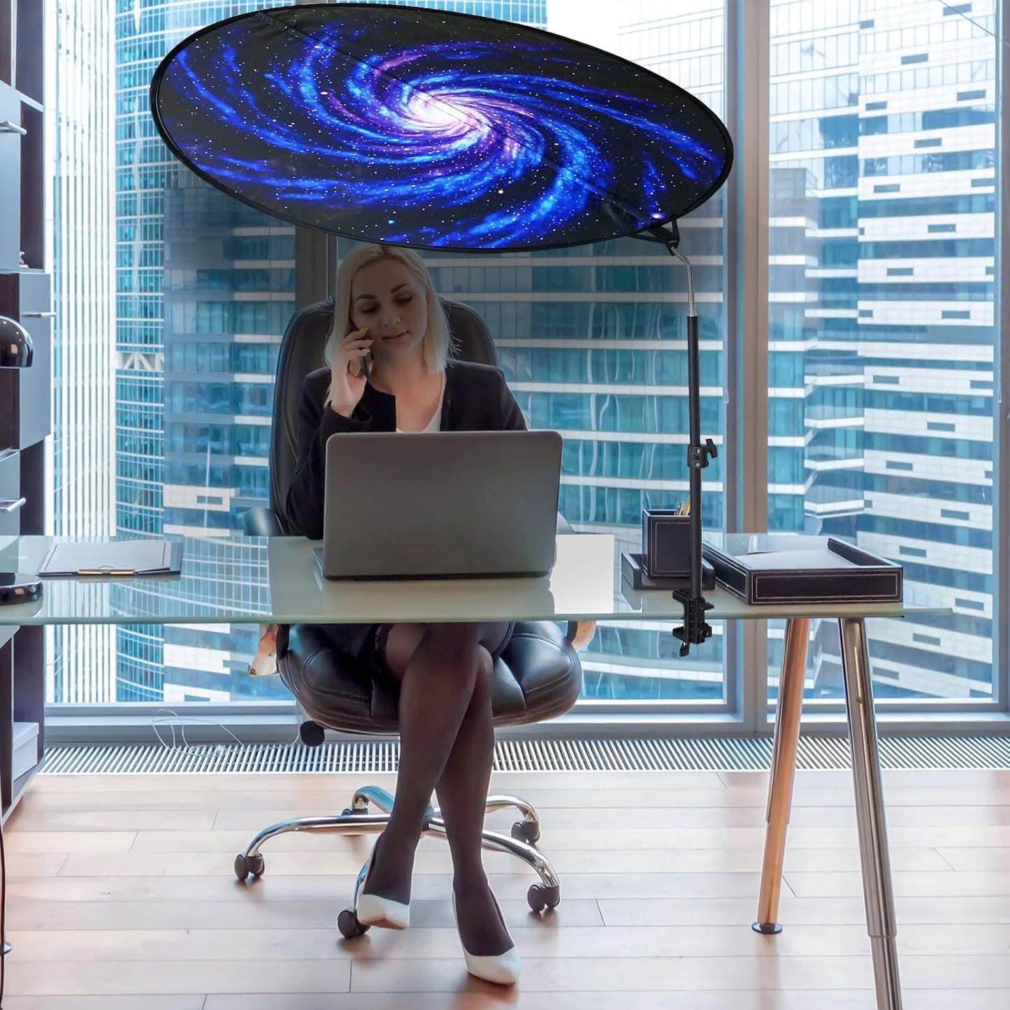 Skiennix Office Cubicle Shade - Foldable 36" Light-Proof Desk Canopy with Clamp & Rotatable Rod