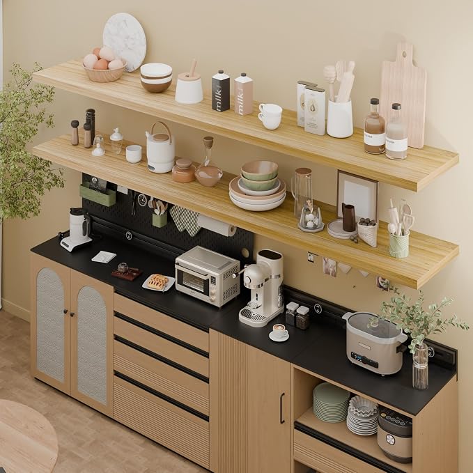 IAE Floating Wall Shelves 72 inch,Bathroom Shelf Wall Mounted,Invisible Shelf Floating Kitchen Shelves,Wooden wall Shelving with Brackets for Living Room wall Mounted,Easy Install,Set of 2,Natural
