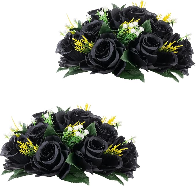 Flower Centerpieces for Wedding Tables: Halloween Table Decorations Black Flower Balls Centerpieces for ，Engagement Cerebration Party Gothic Center Pieces 2 Packs