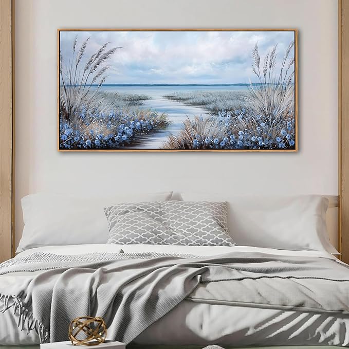 KLAKLA Beach Wall Art for Living Room 40x20 Inches Blue Ocean Wall Paintings Sea Wave Canvas Picture Artwork Modern Poster Bedroom Office Home Decor