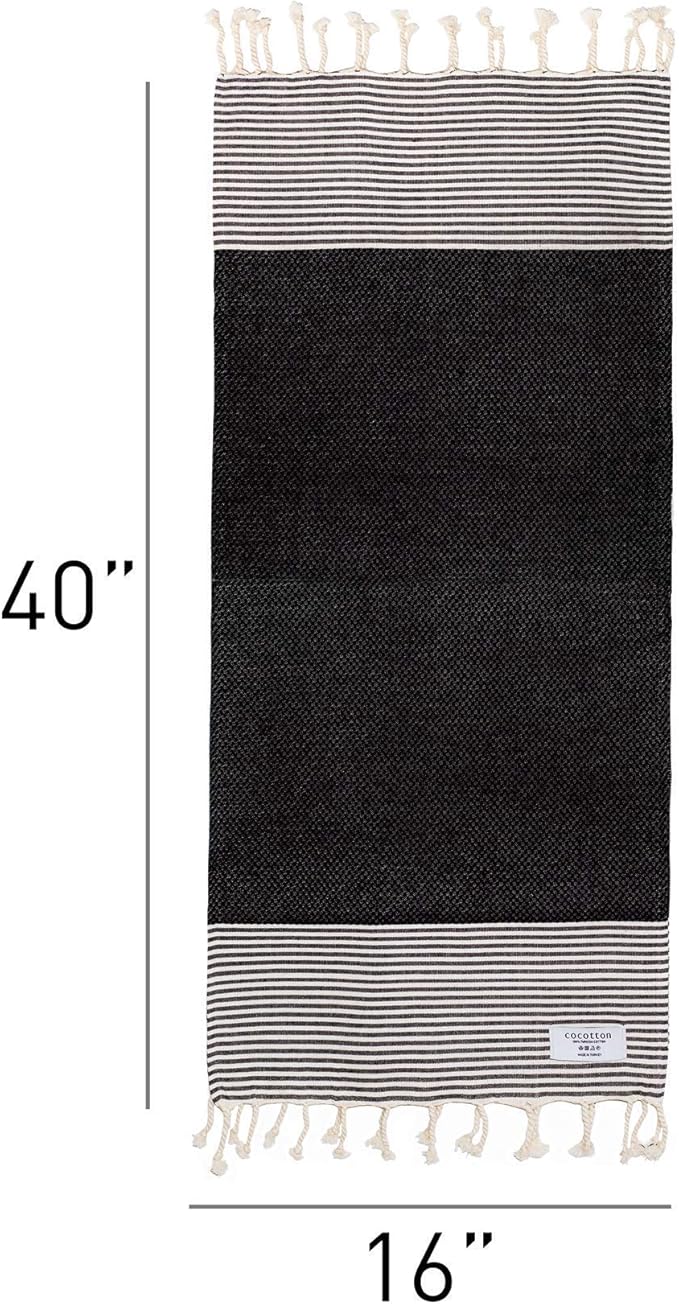 Boho Striped Turkish Hand Towels Set of 2 | 100% Cotton, 16 x 40 Inches | Decorative Bathroom Hair Face Gym Yoga Dishcloth Tea Kitchen Light Weight Quick Dry Farmhouse Towel (Black)
